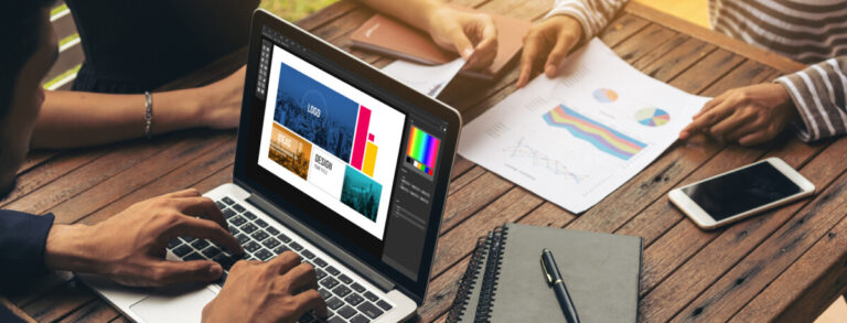 Graphic designer software for modern design of web page and commercial ads